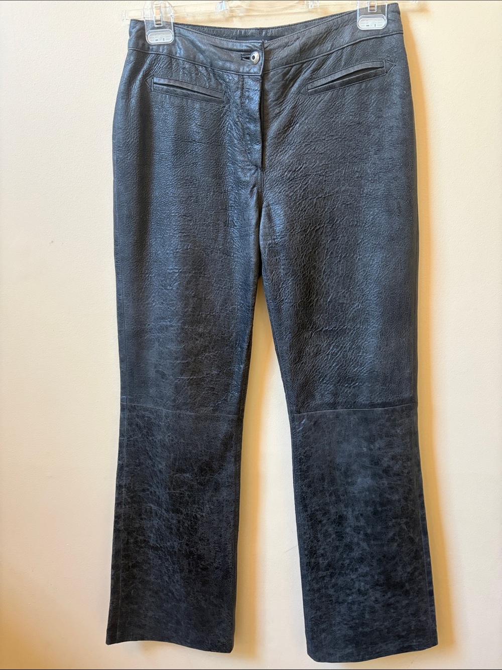 Vakko Charcoal Straight-Leg Leather Pants